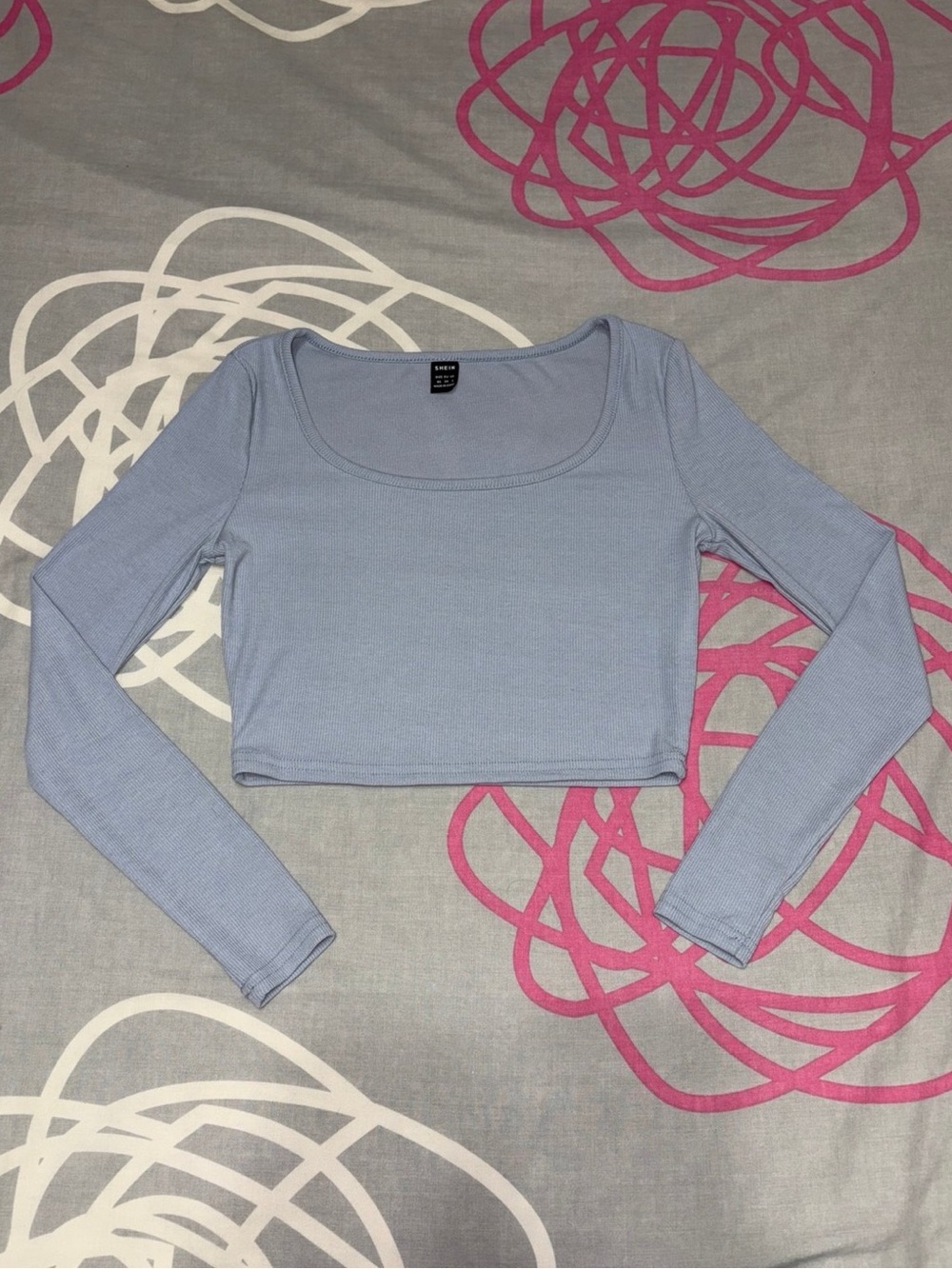 SHEIN Light Blue Long Sleeve Crop Top